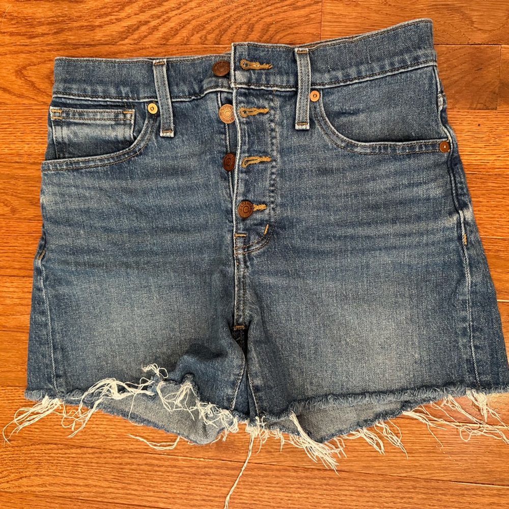 Madewell Blue Frayed Jean Shorts